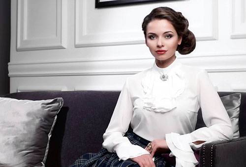 Girl in a white synthetic blouse
