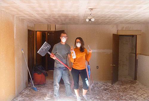 Preparing to remove whitewash from the ceiling