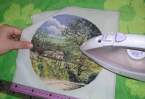 Ironing cross stitch on canvas