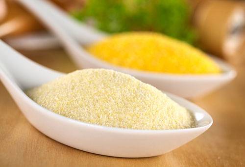 Semolina in a ceramic spoon