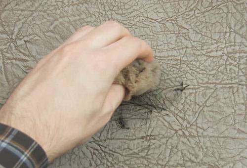 Removing a stain from a handle from a leather sofa