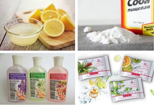 lemon, soda, wipes and nail polish remover