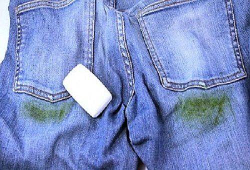 soap on soiled jeans