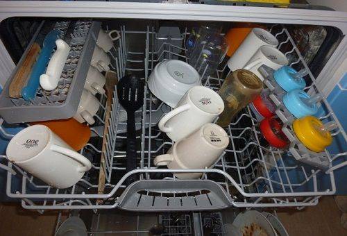 dirty dishes in the dishwasher