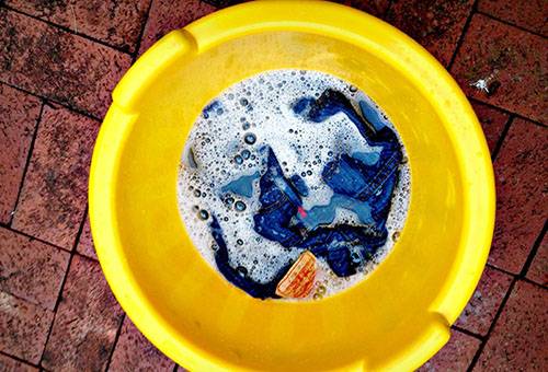 Hand washing jeans