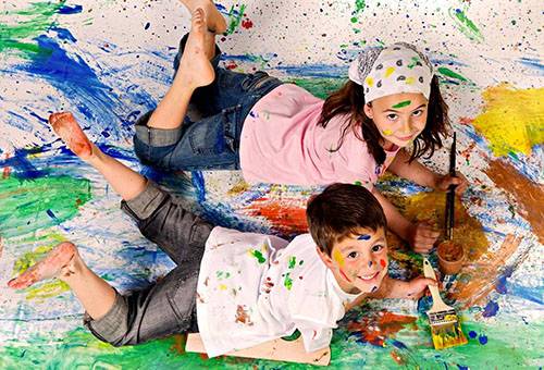 Children got dirty in paint