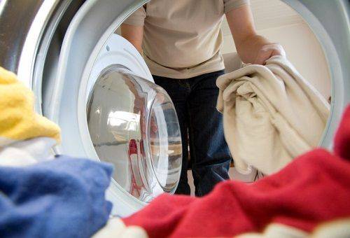 clothes in a washing machine