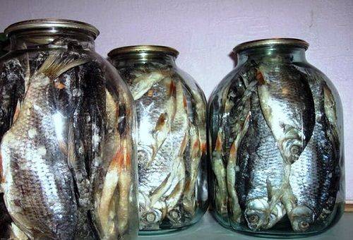 stockfish in glass jars