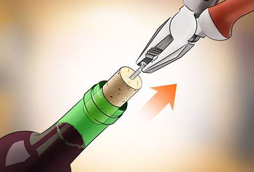 Removing wine cork with pliers and a screw