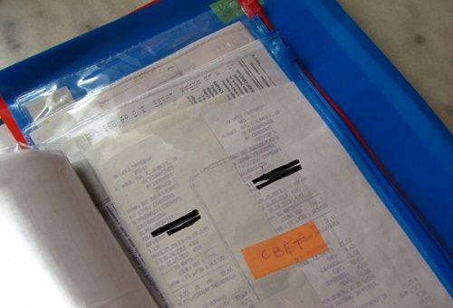 receipts for payment in the folder