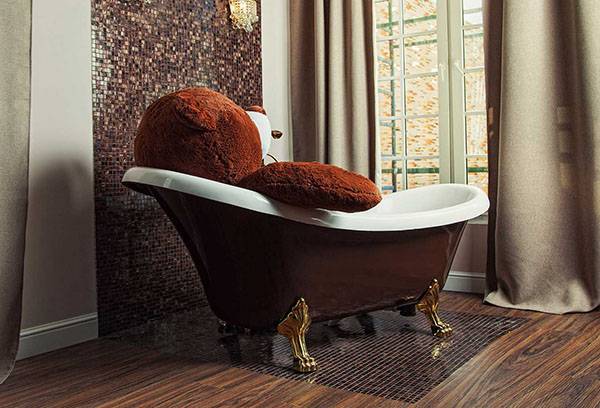 Teddy bear in the bathroom