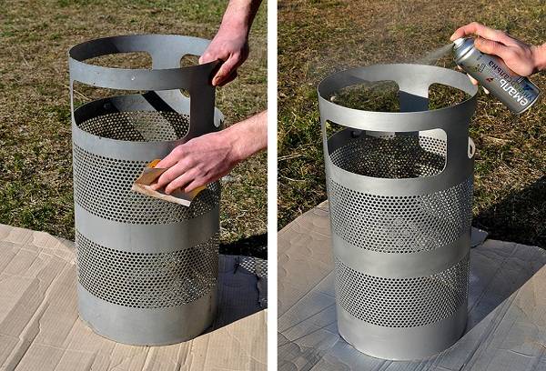 cleaning and staining the metal bin