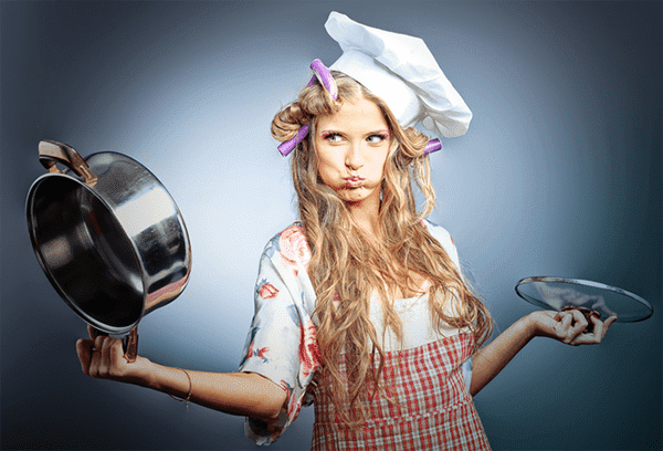 Housewife with a clean pan
