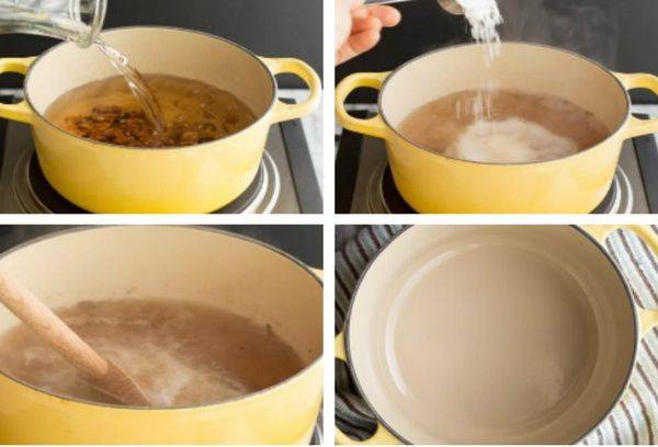 cleaning the pan soapy with soda solution