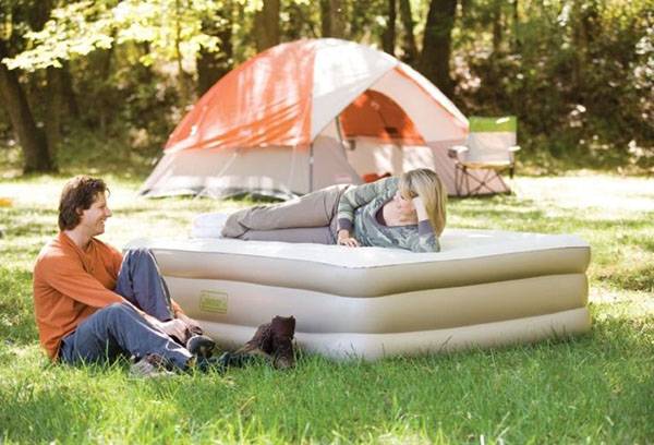 Inflatable mattress near the tent