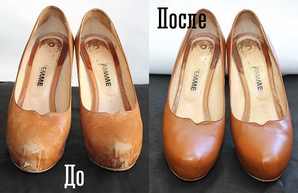 Leather shoes before and after painting
