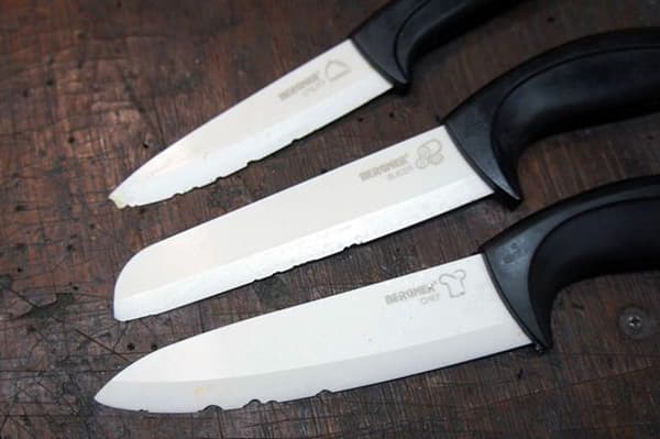 Old ceramic knives with chips