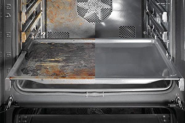 Oven before and after pyrolytic cleaning
