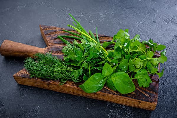 Greens on a cutting board