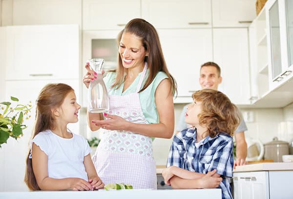 Family drinks clean water