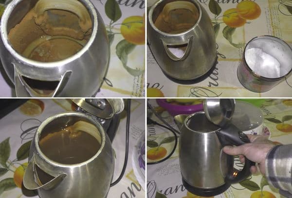 Tējkannas tīrīšana ar soda