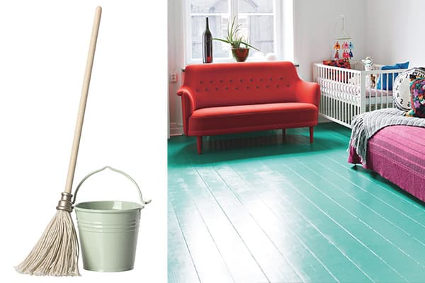 Washing a painted plank floor