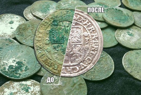 silver coin before and after cleaning