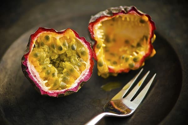 Ripe passion fruit on a plate