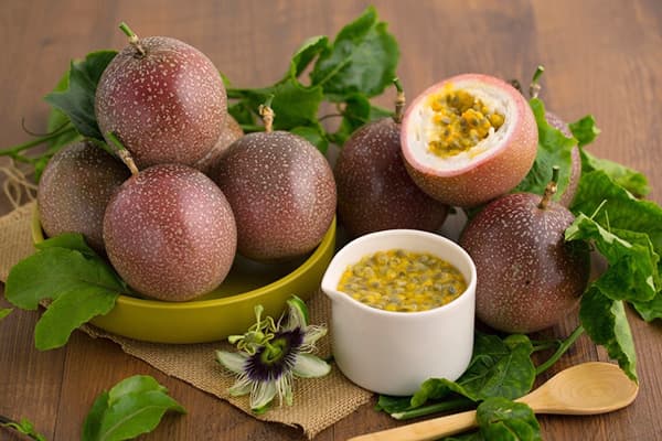 Passion Fruit, Leaves and Flower