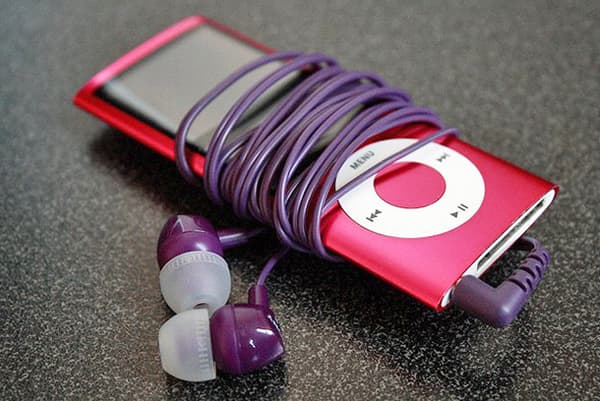 Headphones wound on the player