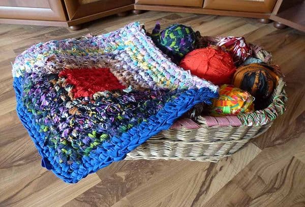intricate rug made of unnecessary shirts