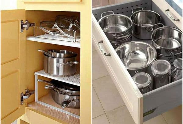 pans and pots in the kitchen