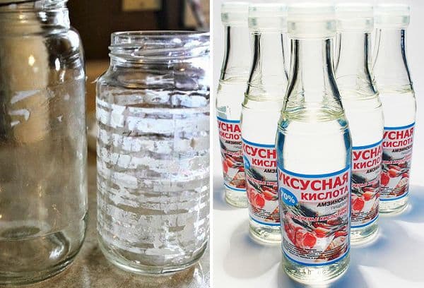 Traces of glue on the jar and vinegar