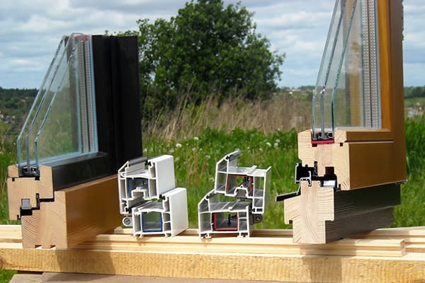 Profiles of wooden and plastic windows