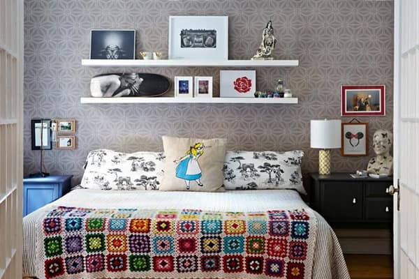 IKEA shelves in the bedroom