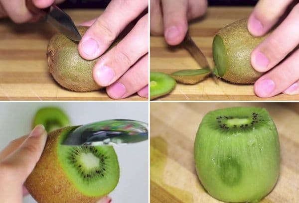 Kiwi cleaning with a spoon