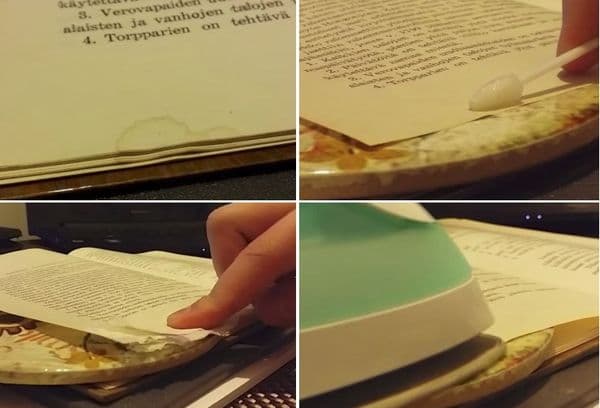stain removal from a book sheet