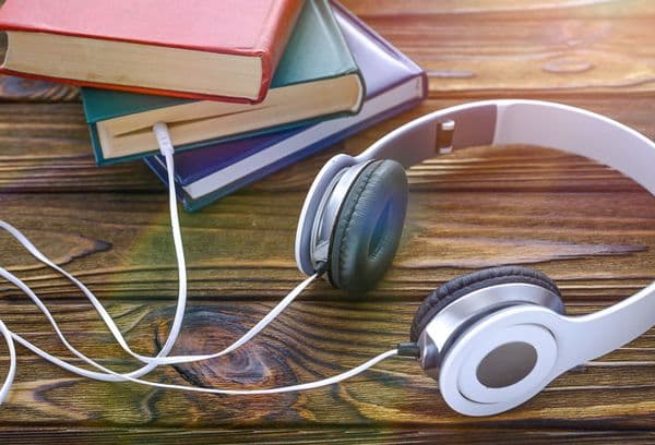 headphones and books