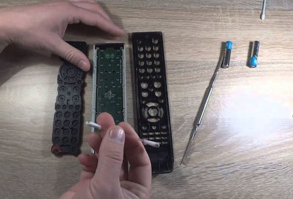 disassembled TV remote