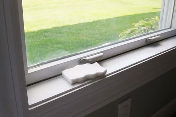 Melamine sponge on the window