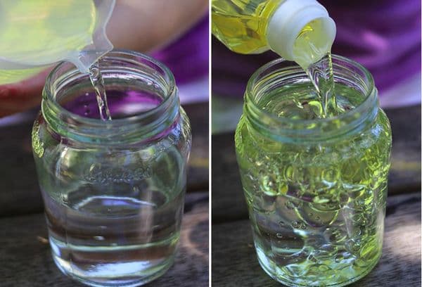 A mixture of oil and water