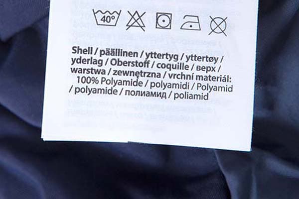 Etiķete lietām no 100% poliamīda