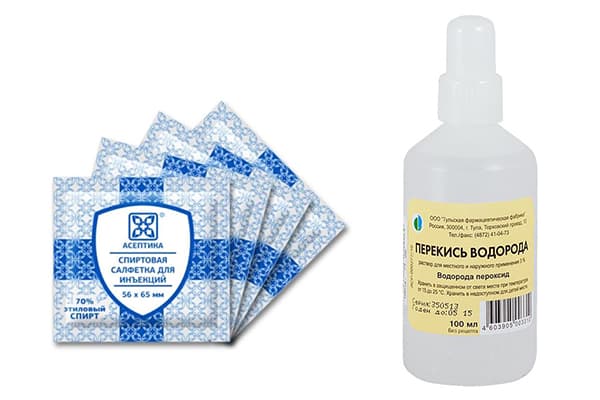 Alcohol wipes and hydrogen peroxide