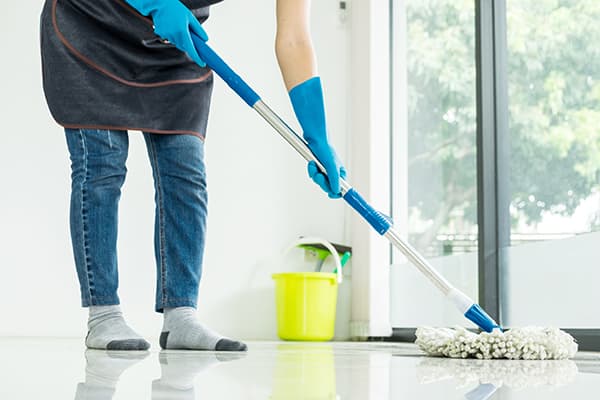 Washing the painted floor