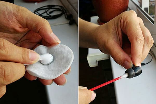 Peroxide wiping the headphones