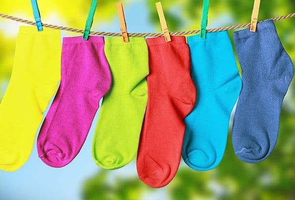 Colored socks on the dryer