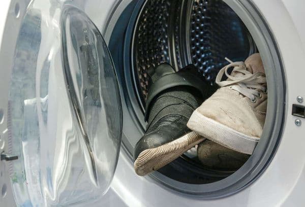 Dirty shoes in the drum of a toy car