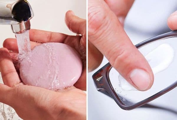 Washing glasses with soapy water