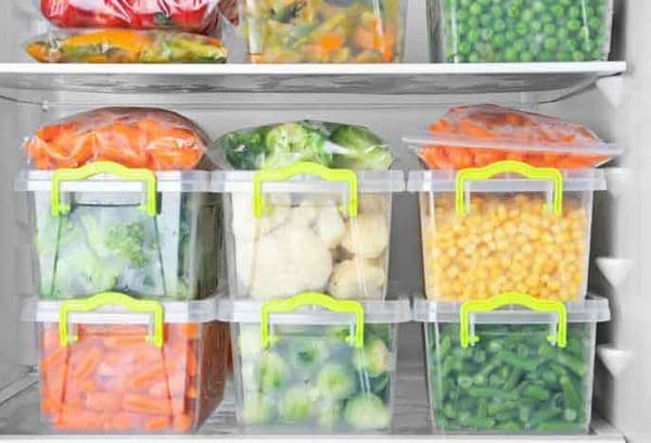 Vegetables in containers in the refrigerator