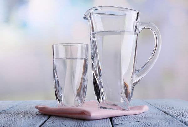 Water in a glass container